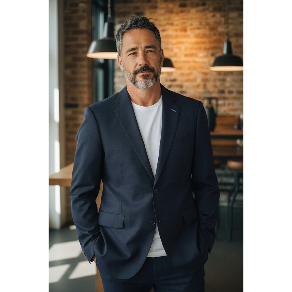 J Hilburn Blazer Mens 44R Dark Blue Wool Vitale Barberis Canonico Sportscoat